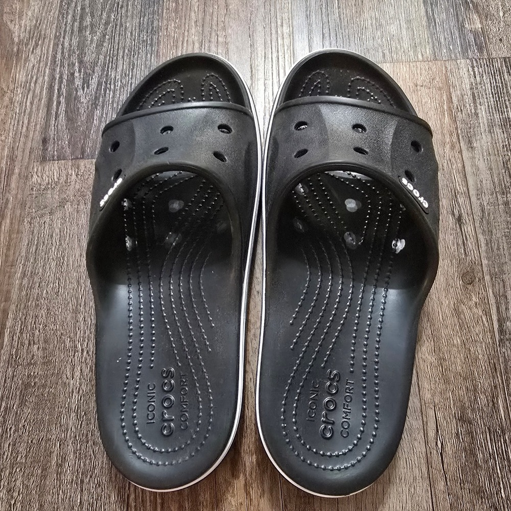 Crocs Bayaband Slides Unisex Size M4 W6 Black White Athletic Sandal 205392